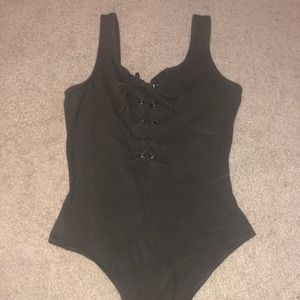 2 for $13 // Army Green Tie Up Low Back Bodysuit